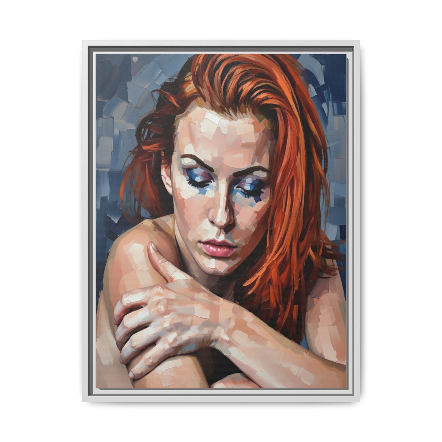 Framed Matte Canvas Art – Contemplative Redhead Portrait