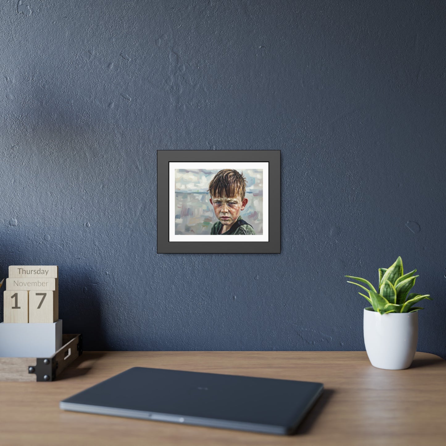 Framed Poster — Weathered Boy Portrait Art Print