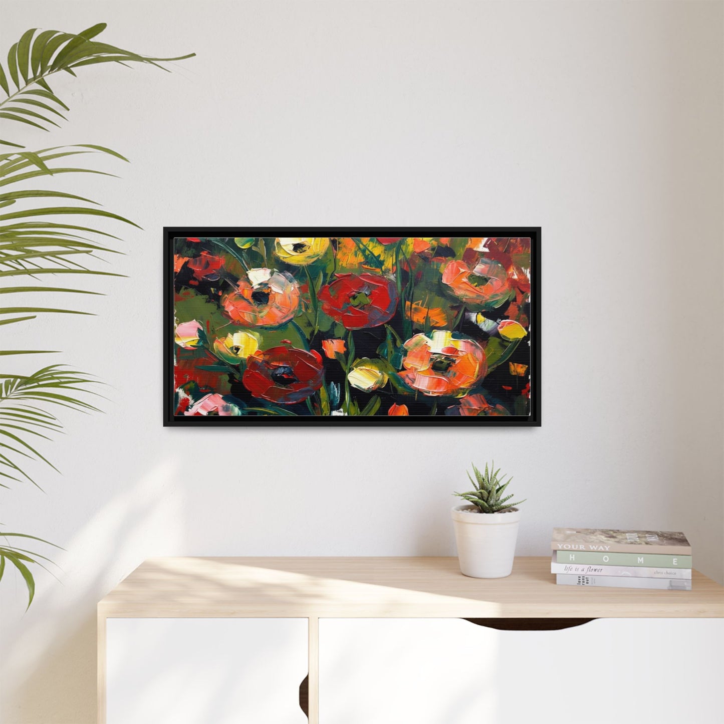 Framed Floral Canvas Print — Vibrant Abstract Poppies Wall Art