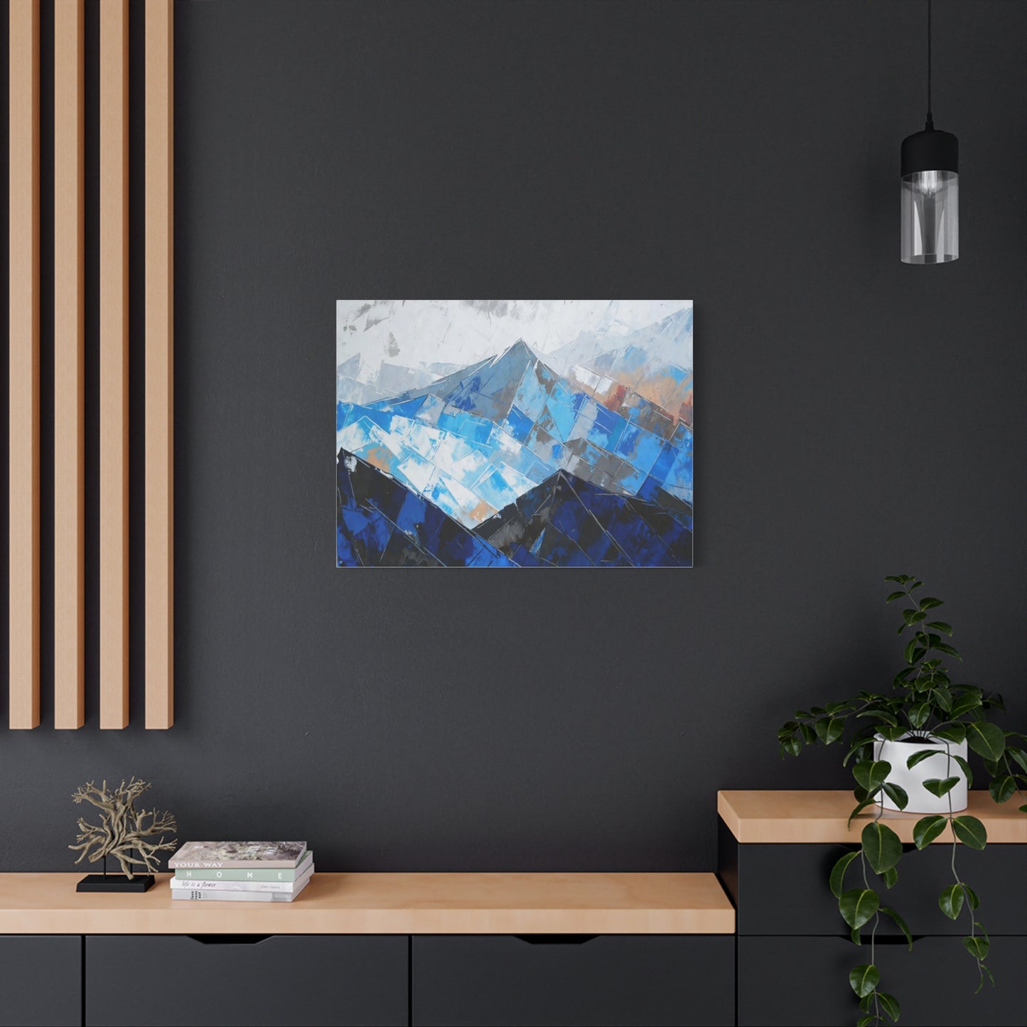 Blue Abstract Mountain Canvas Print – Modern Geometric Landscape Wall Art