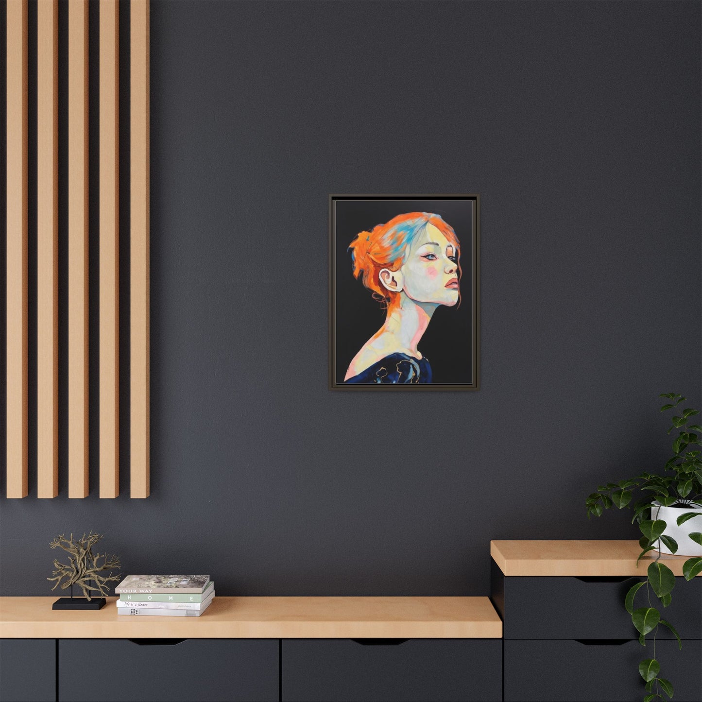 Framed Matte Canvas Portrait — Vibrant Multi‑Color Woman Wall Art