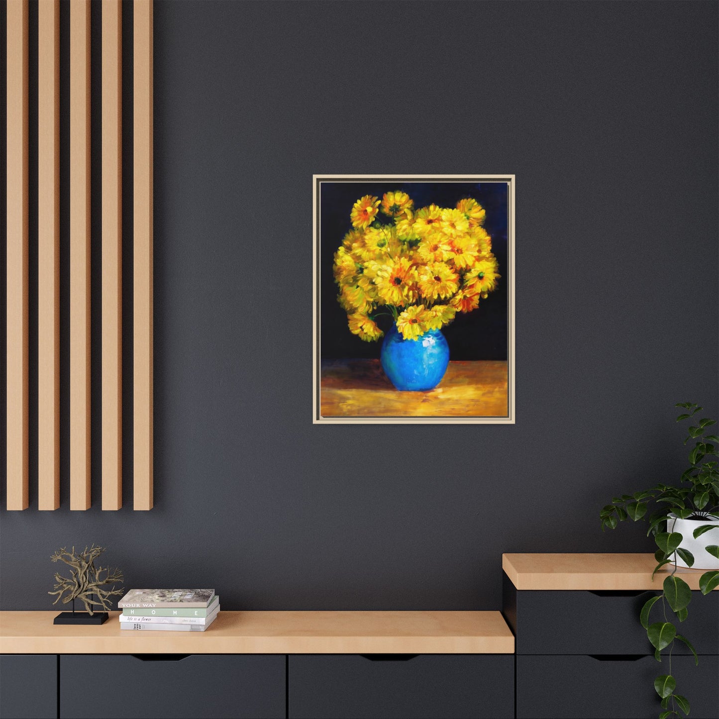 Yellow Daisy Bouquet Matte Canvas Framed Wall Art
