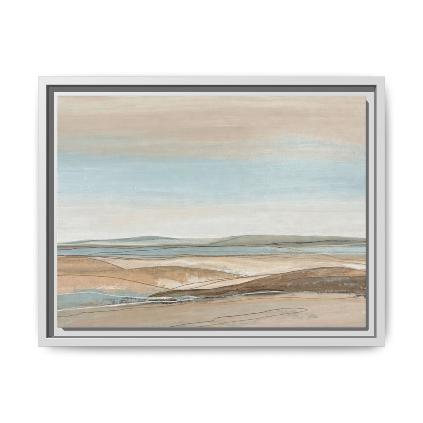 Framed Abstract Landscape Matte Canvas — Serene Coastal Horizon Wall Art