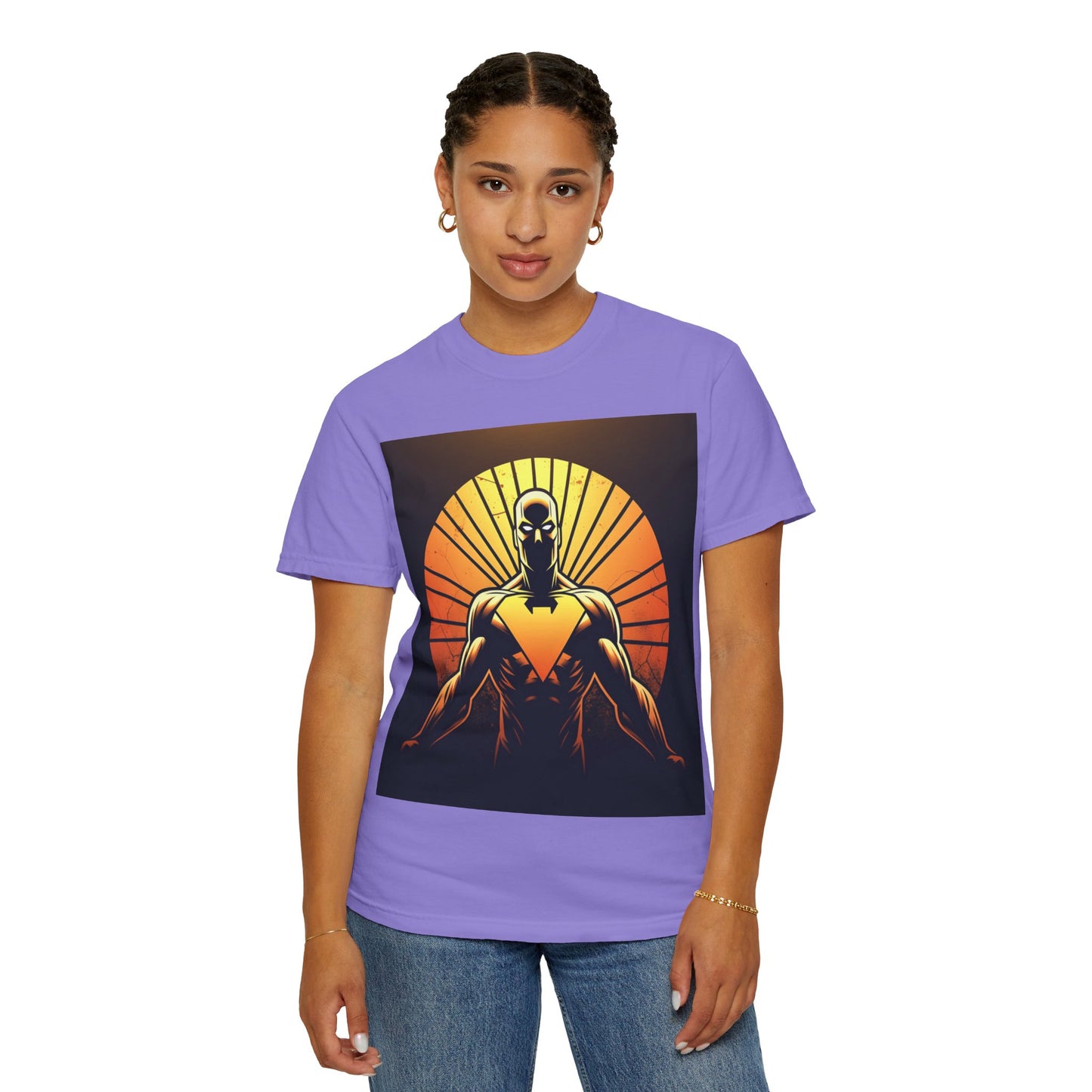 Superhero Sunrise T-Shirt — Bold Chest Emblem Graphic