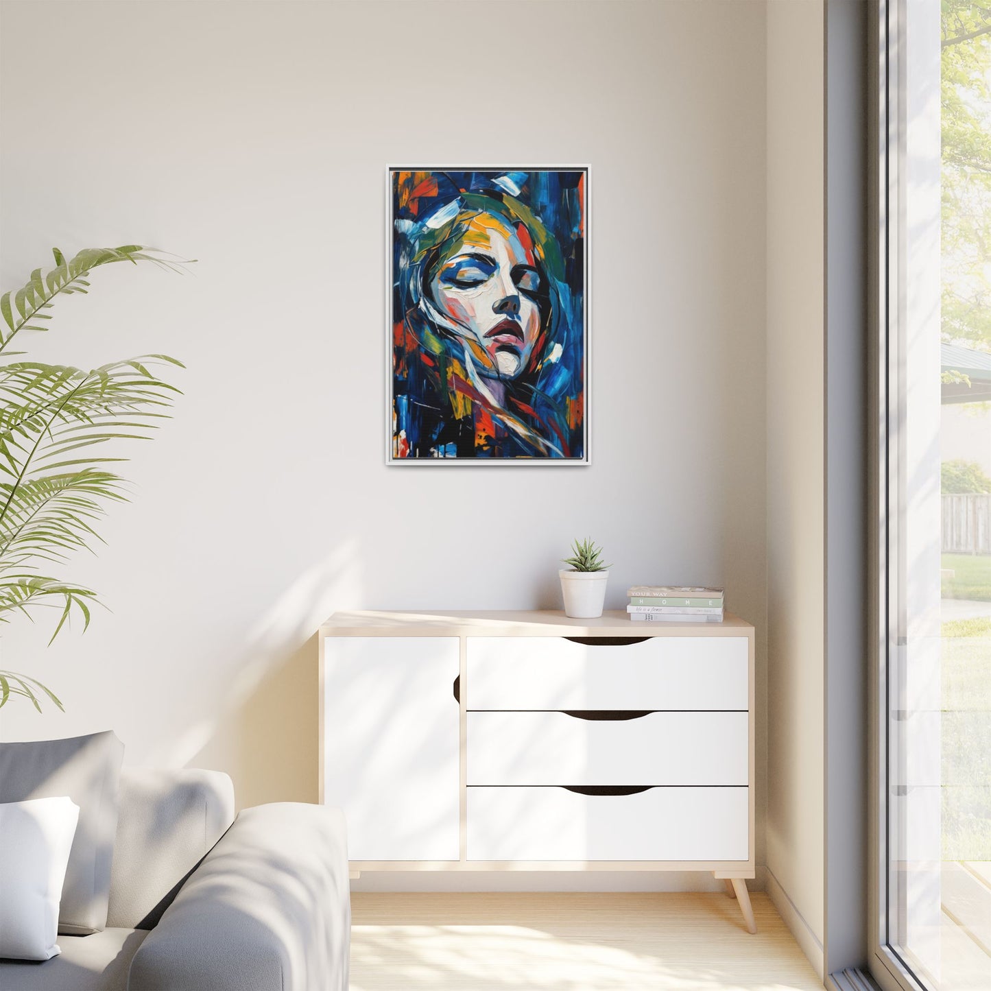 Abstract Colorful Woman Portrait — Framed Matte Canvas Wall Art
