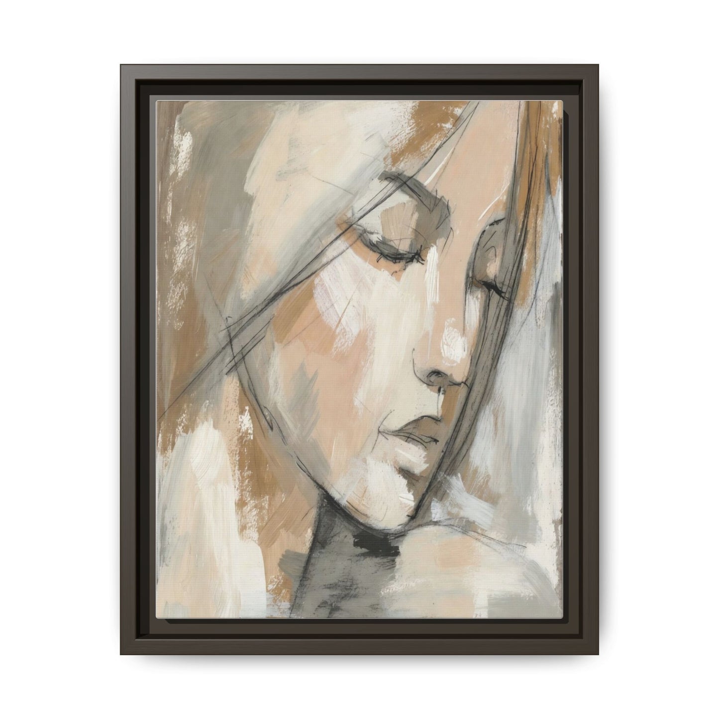 Framed Matte Canvas Art — Serene Abstract Portrait in Neutrals