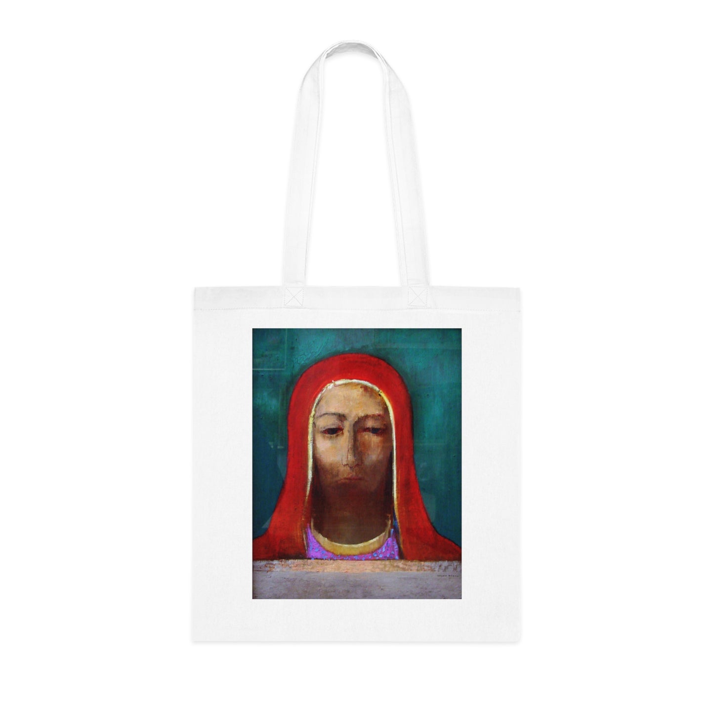 Art Portrait Tote Bag — Serene Red-Hooded Figure Canvas Cotton Tote