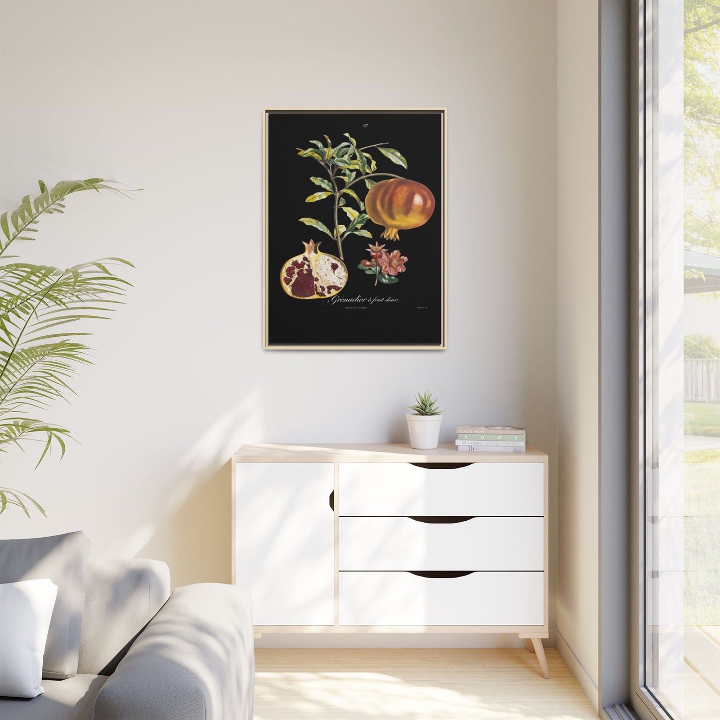 Pomegranate Botanical Framed Canvas Print — Vintage Fruit Wall Art
