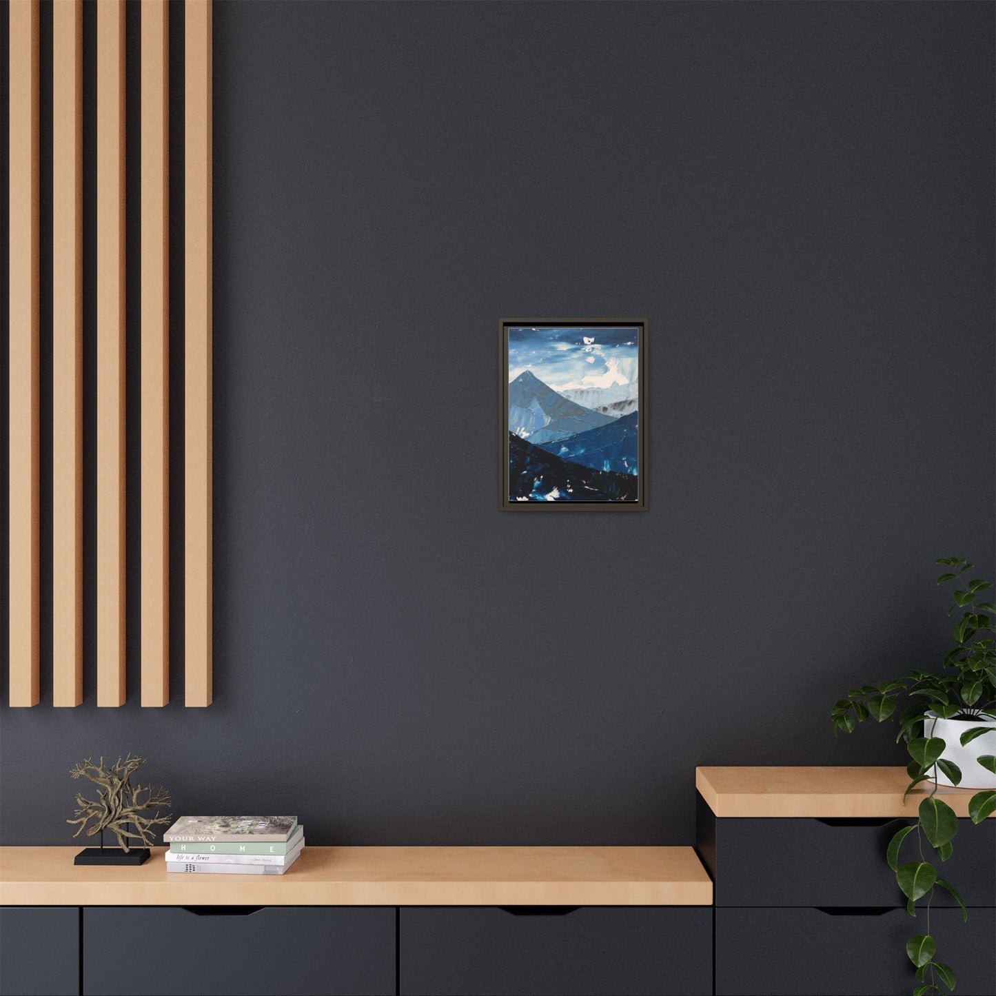 Blue Mountain Landscape Matte Canvas Framed | Abstract Mountain Wall Art