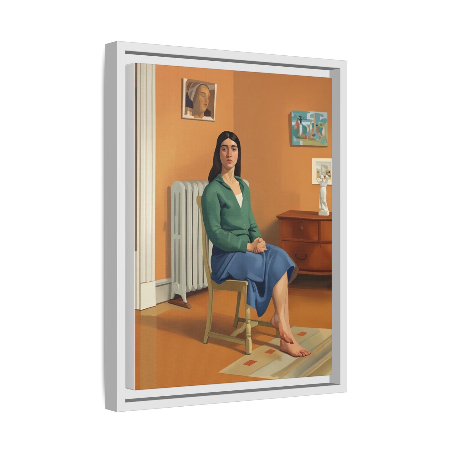 Framed Matte Canvas Print — Woman Seated in Warm Interior (Midcentury Portrait)