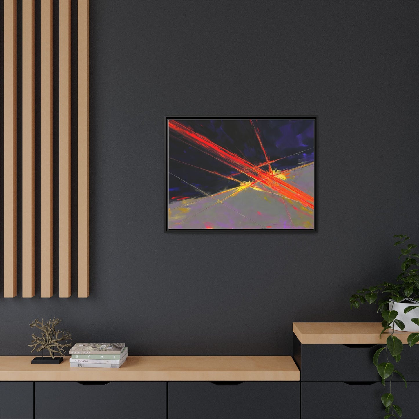 Abstract Red Streaks Framed Matte Canvas Art — Modern Multi‑Color Wall Decor