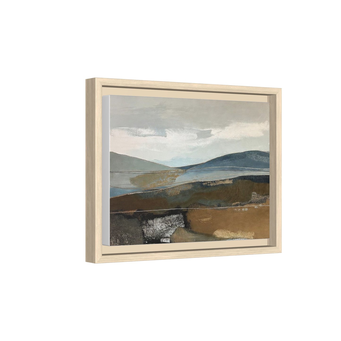 Framed Matte Canvas Landscape Art - Serene Abstract Hills in Blue & Earth Tones