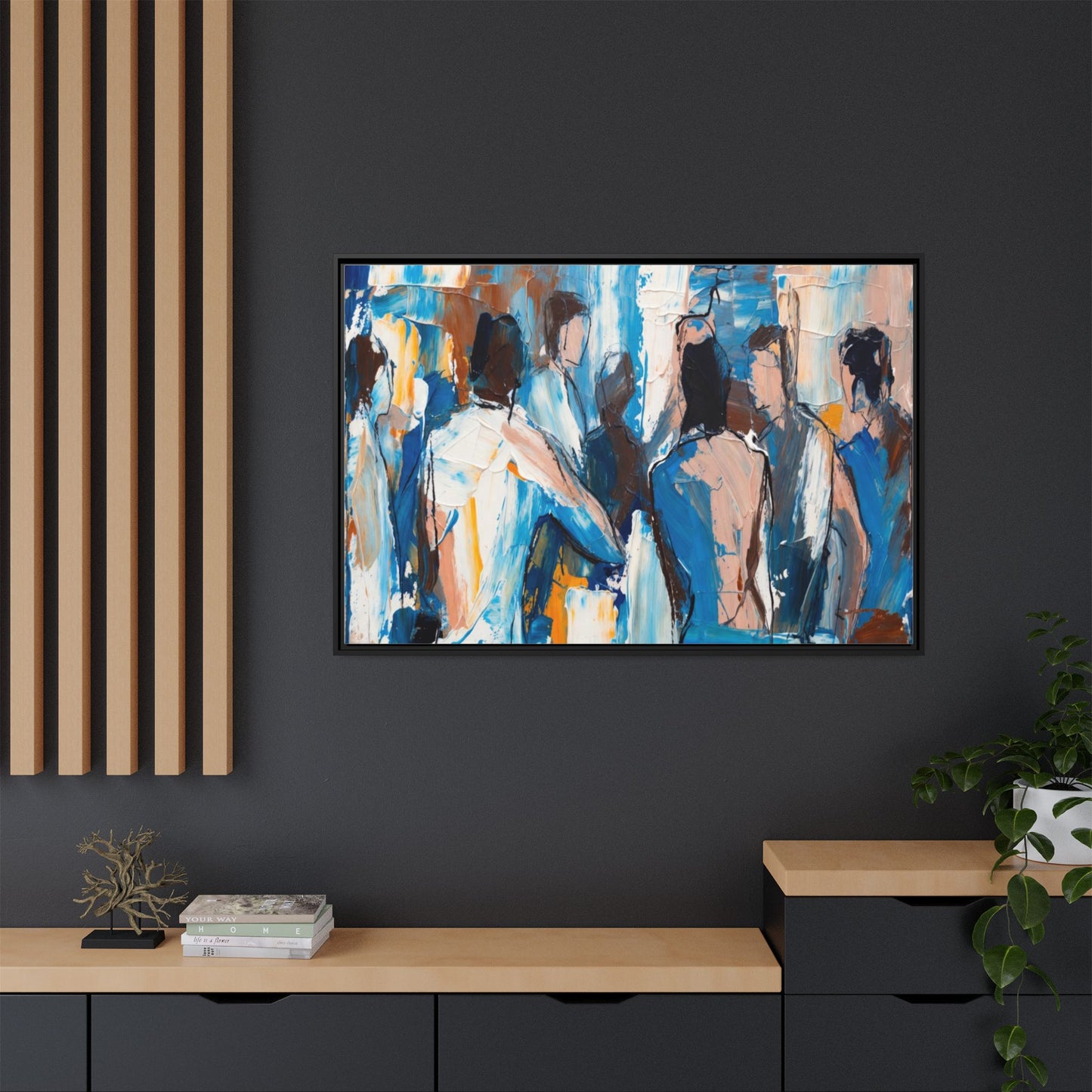 Abstract Coastal Figures Matte Canvas Framed Wall Art