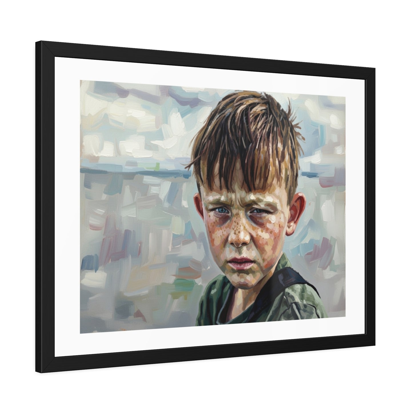 Framed Poster — Weathered Boy Portrait Art Print