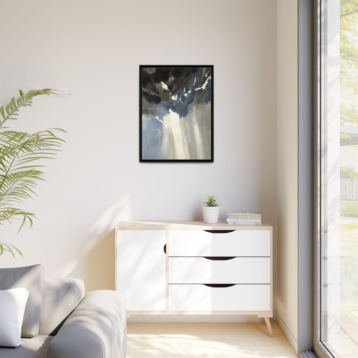 Framed Matte Canvas Art — Moody Abstract Sky Painting
