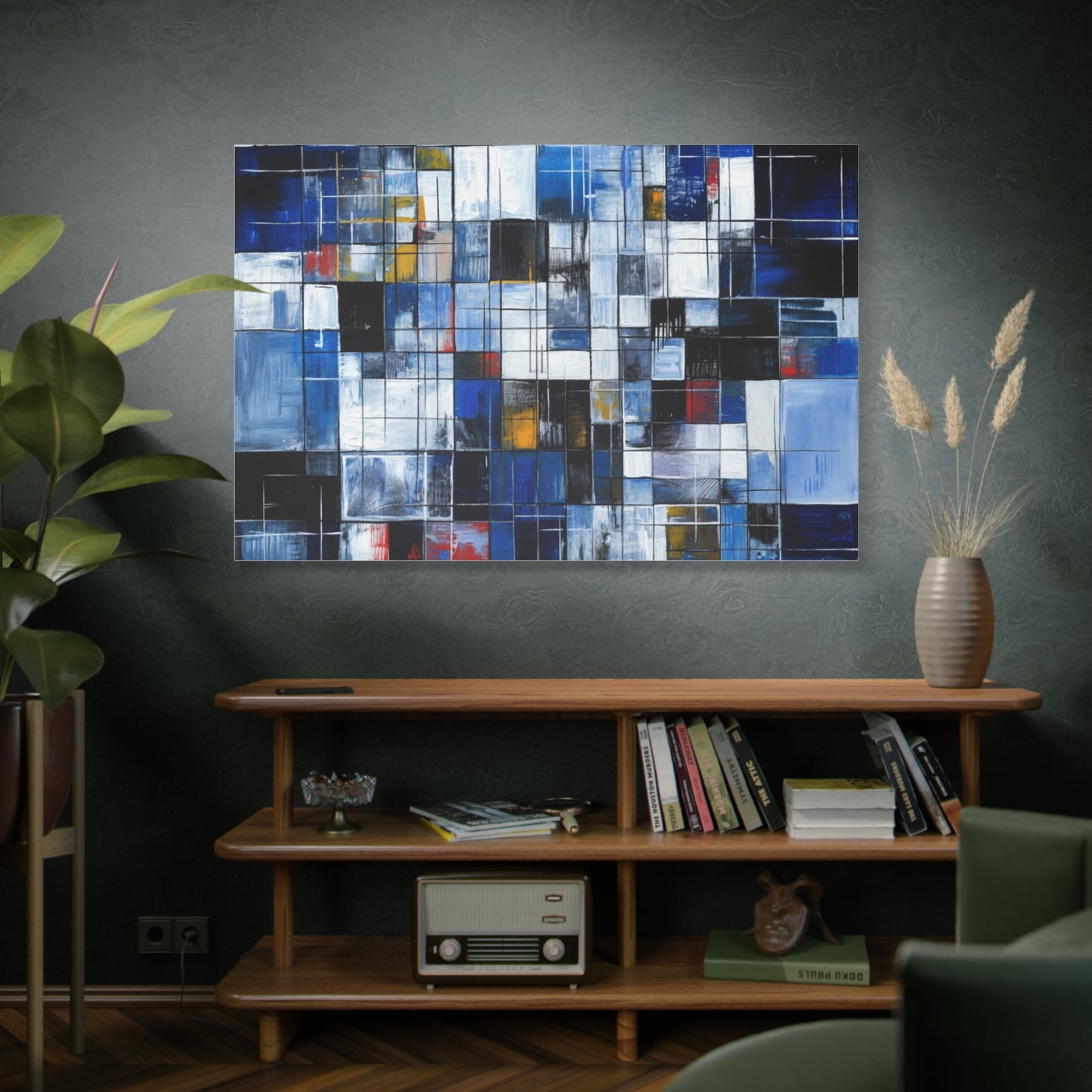Abstract Blue Grid Matte Stretched Canvas Wall Art (1.25")