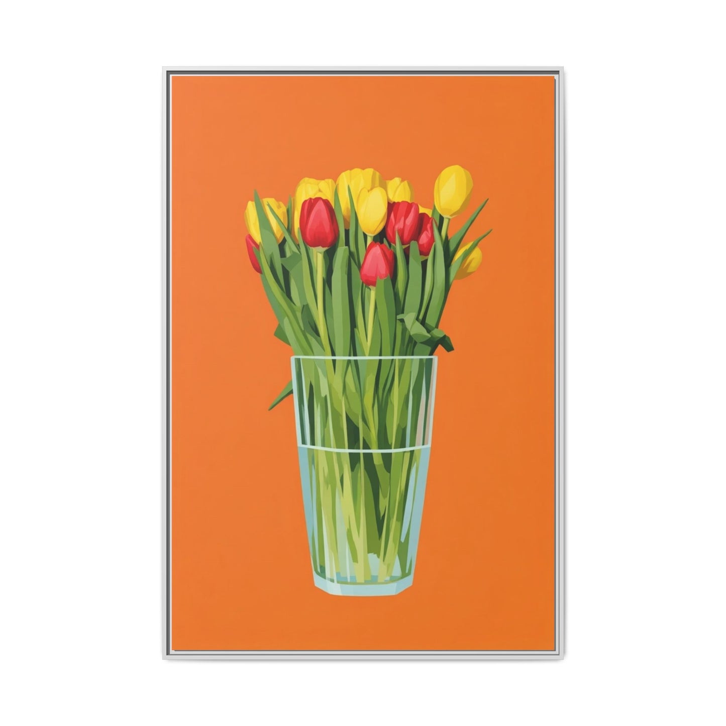 Framed Tulip Canvas Print — Colorful Tulips in Glass Vase