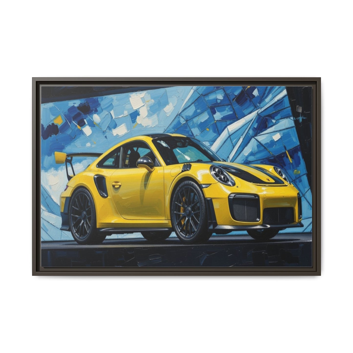 Yellow Porsche Sports Car Matte Framed Canvas – Modern Automotive Wall Art