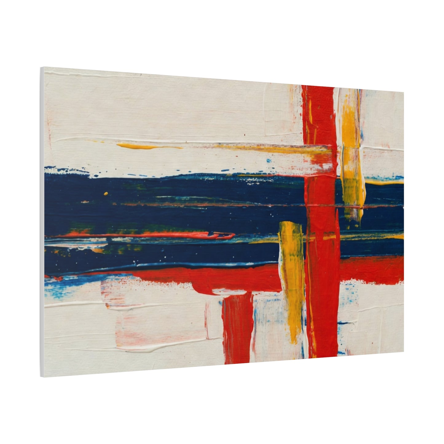Abstract Modern Canvas Art Print — Red, Navy & Gold Stretched Matte Canvas