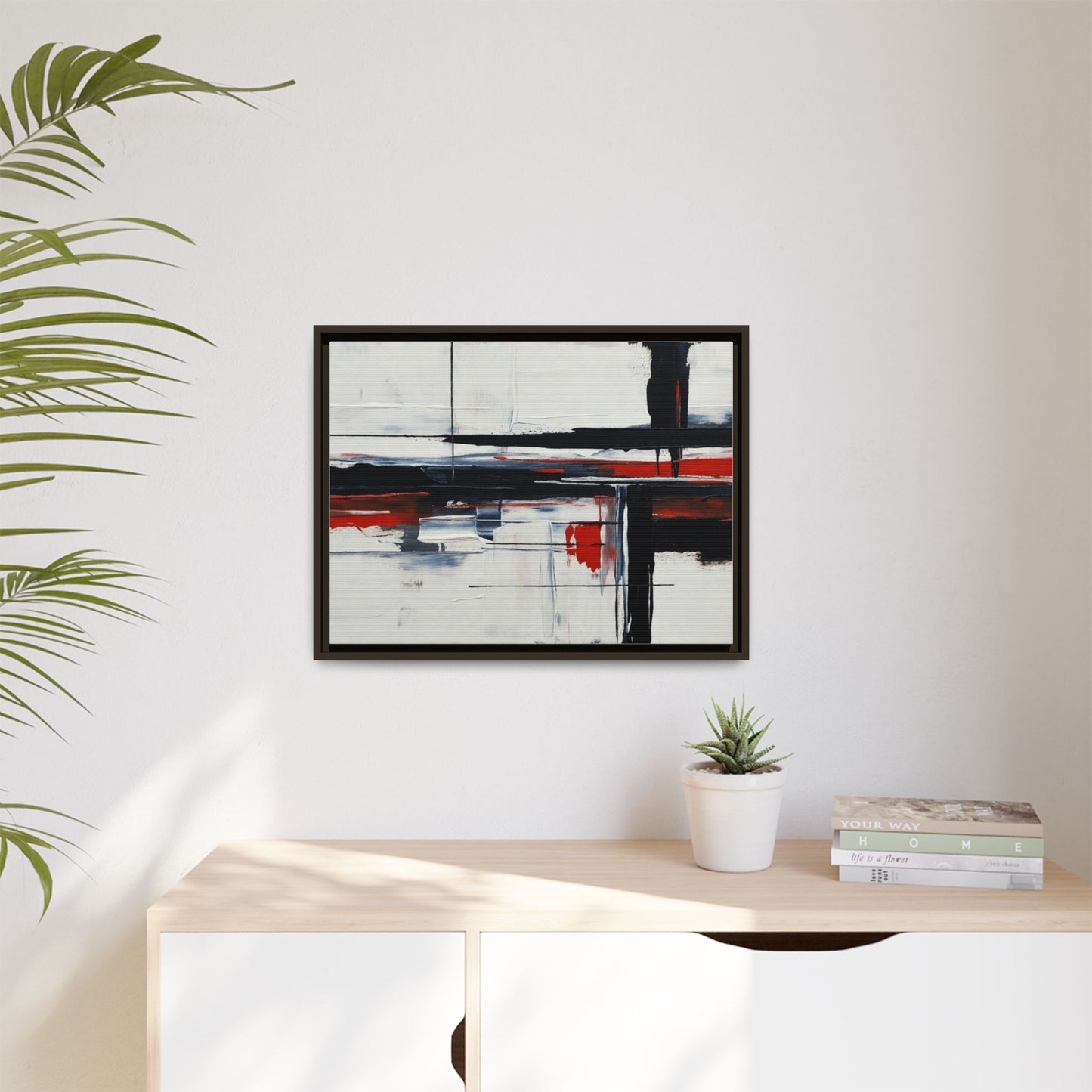 Abstract Red & Black Framed Canvas Art — Modern Matte Wall Painting