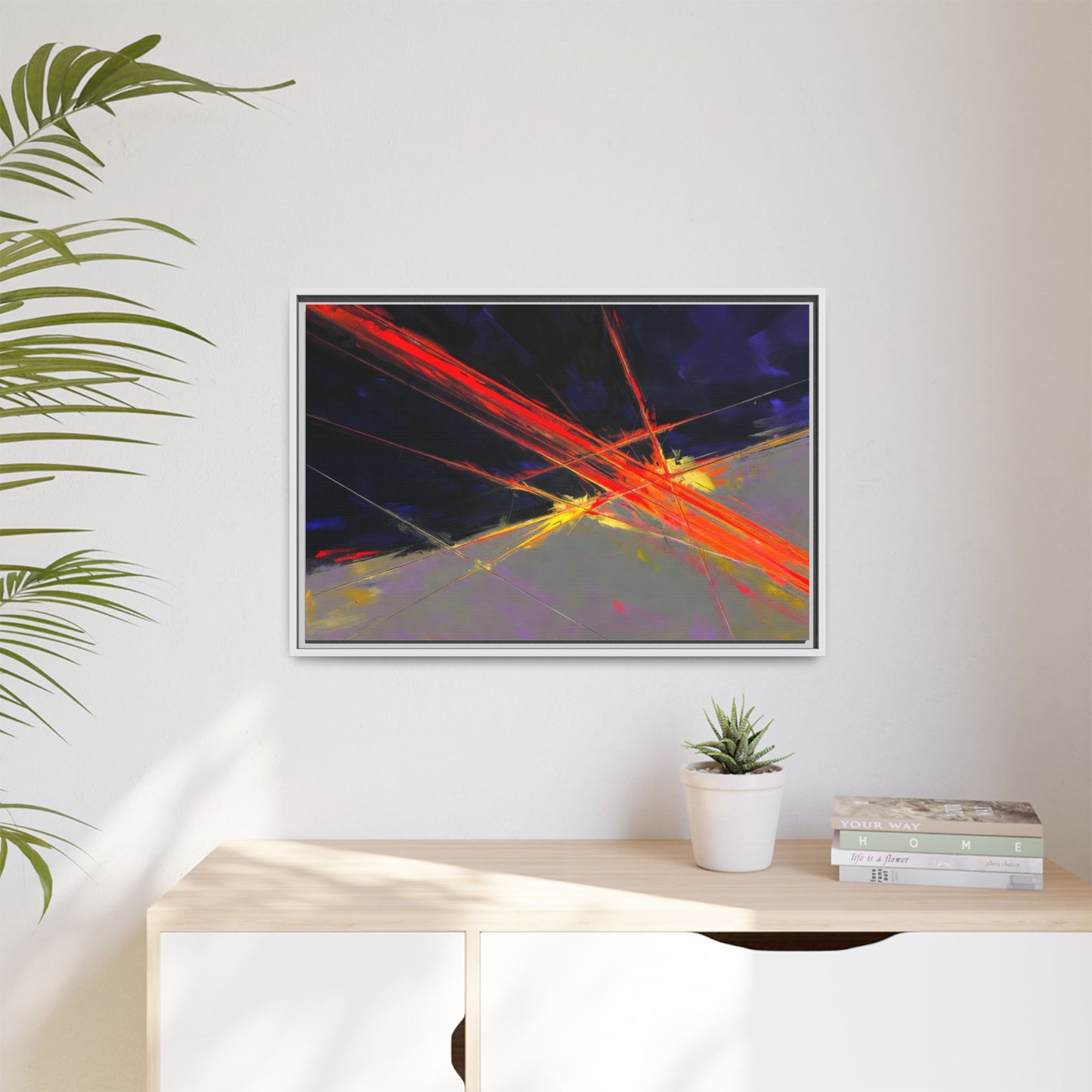 Abstract Red Streaks Framed Matte Canvas Art — Modern Multi‑Color Wall Decor
