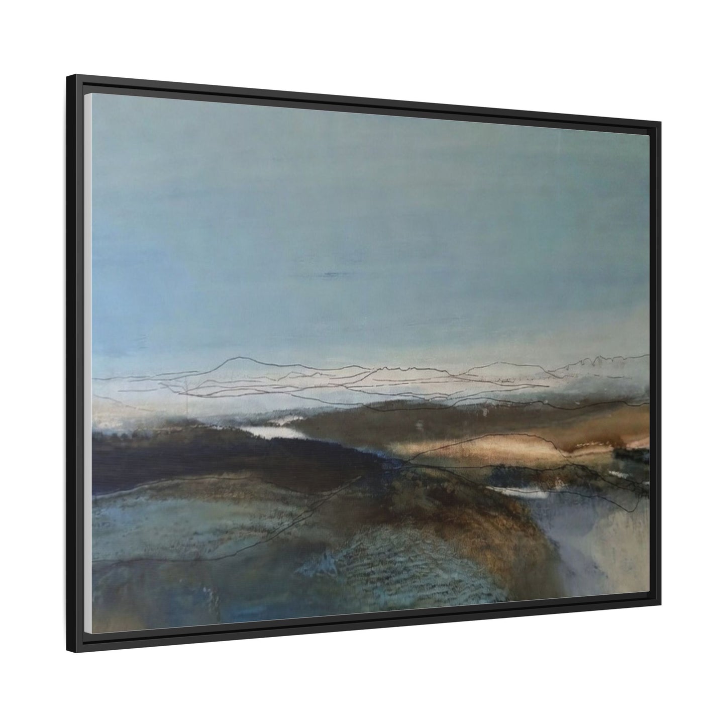 Framed Matte Canvas Wall Art — Serene Abstract Blue Landscape