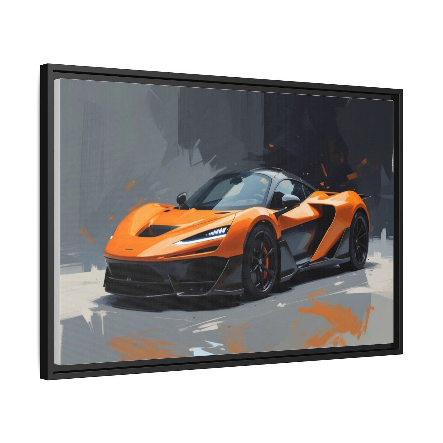 Framed Matte Canvas — Orange Sports Car Print