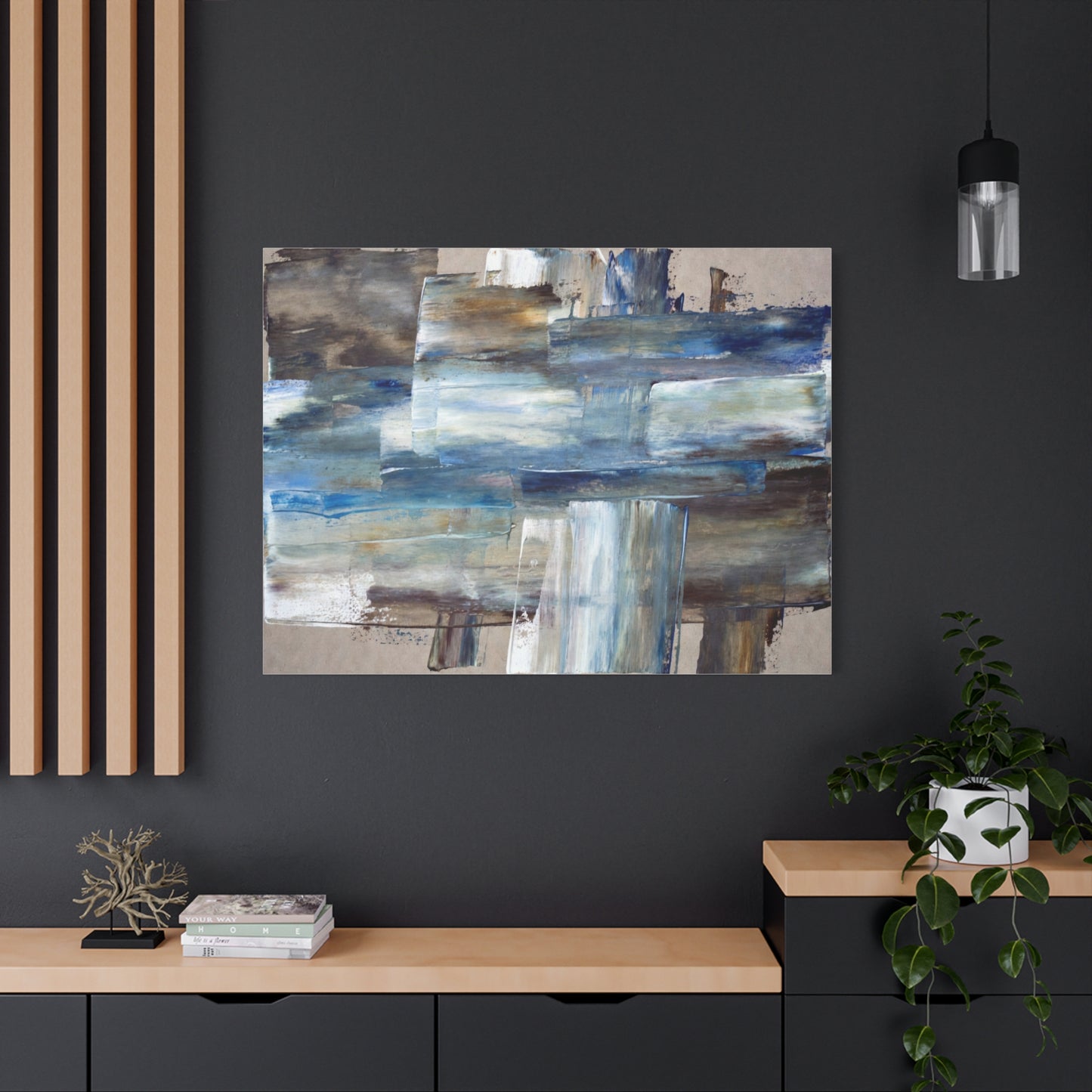 Abstract Blue Waterfall Matte Canvas Wall Art, Stretched 1.25"