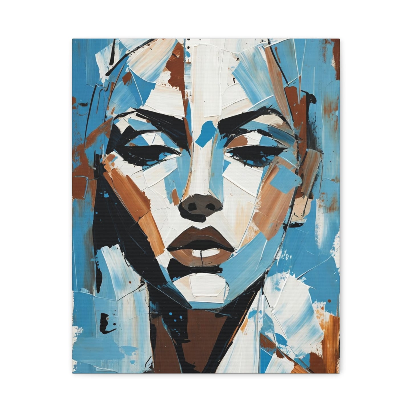 Abstract Blue Portrait Canvas Print — Modern Stretched Matte Wall Art