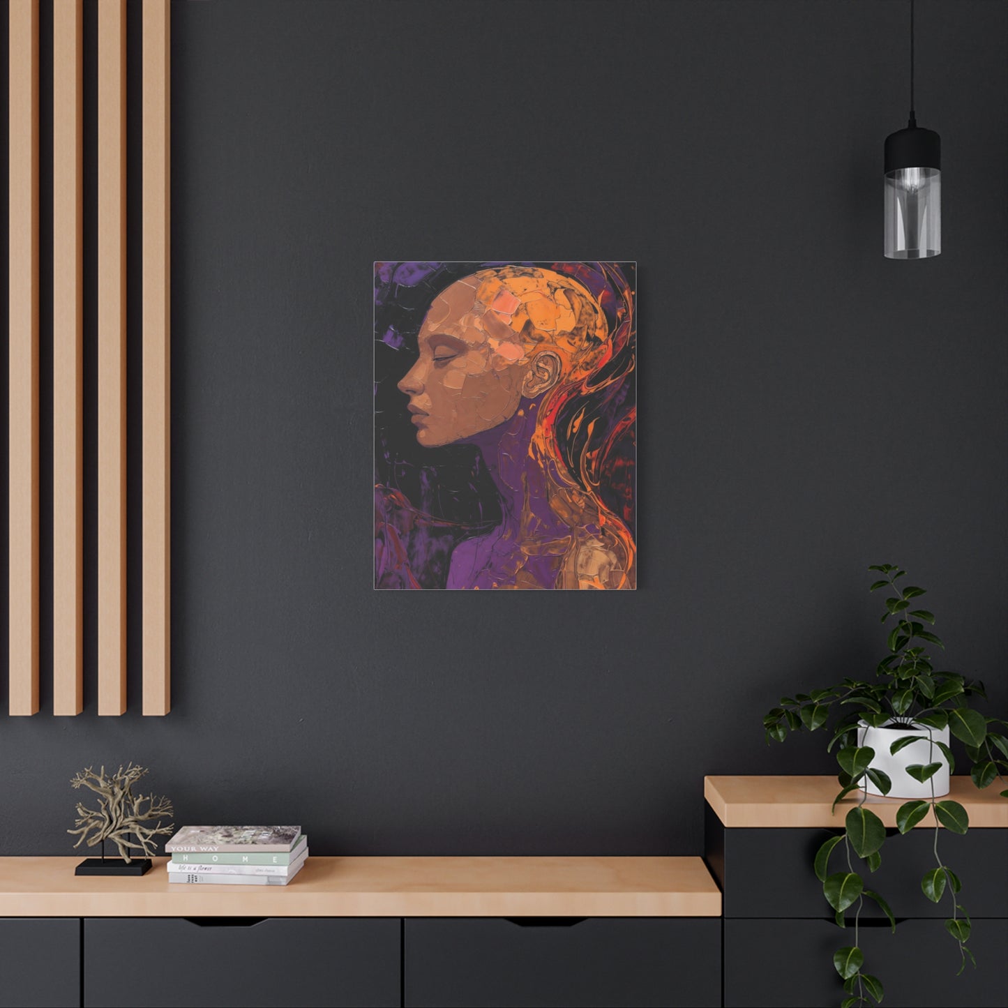Abstract Portrait Canvas - Meditative Female Profile in Purple & Orange