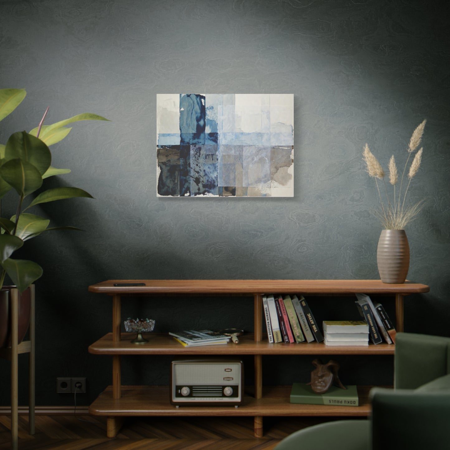 Abstract Blue Geometric Canvas Art — Stretched Matte Wall Decor