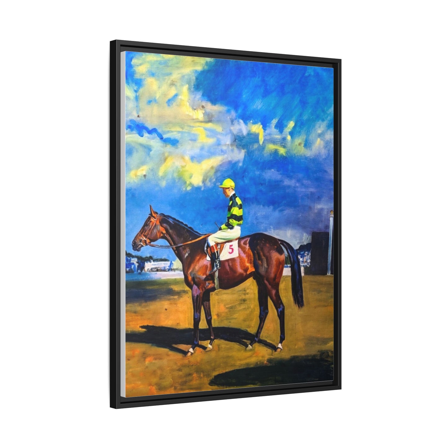 Framed Matte Canvas — Jockey on Racehorse Vintage Equestrian Wall Art