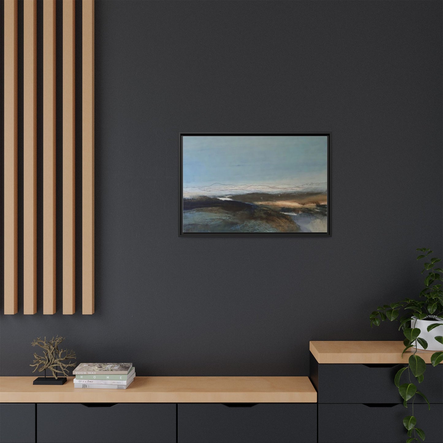 Framed Matte Canvas Wall Art — Serene Abstract Blue Landscape