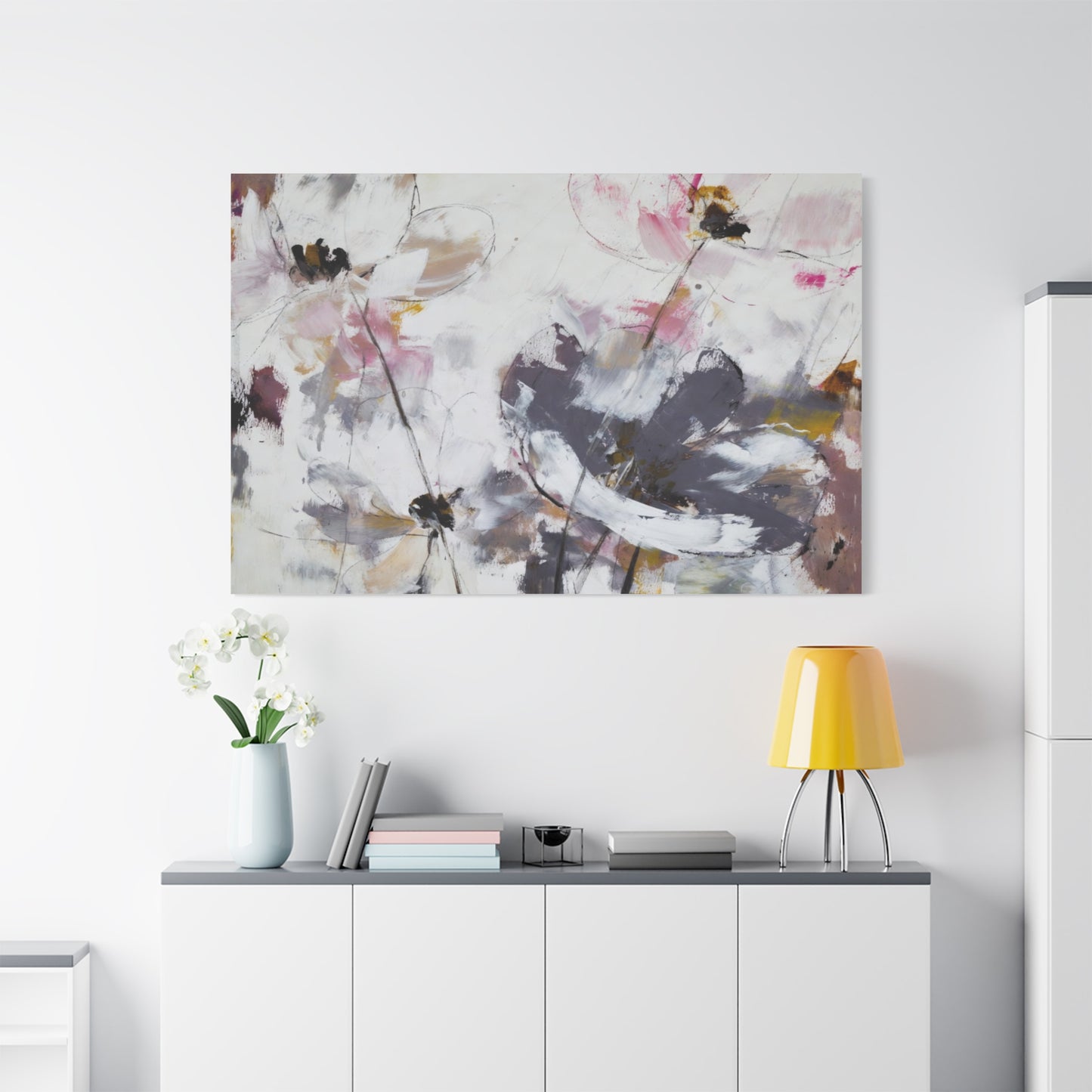 Abstract Floral Canvas Wall Art — Soft Neutral Blossoms Matte Stretched Canvas
