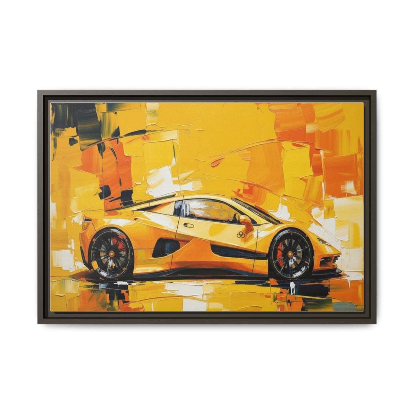 Yellow Sports Car Abstract Matte Canvas Framed Print