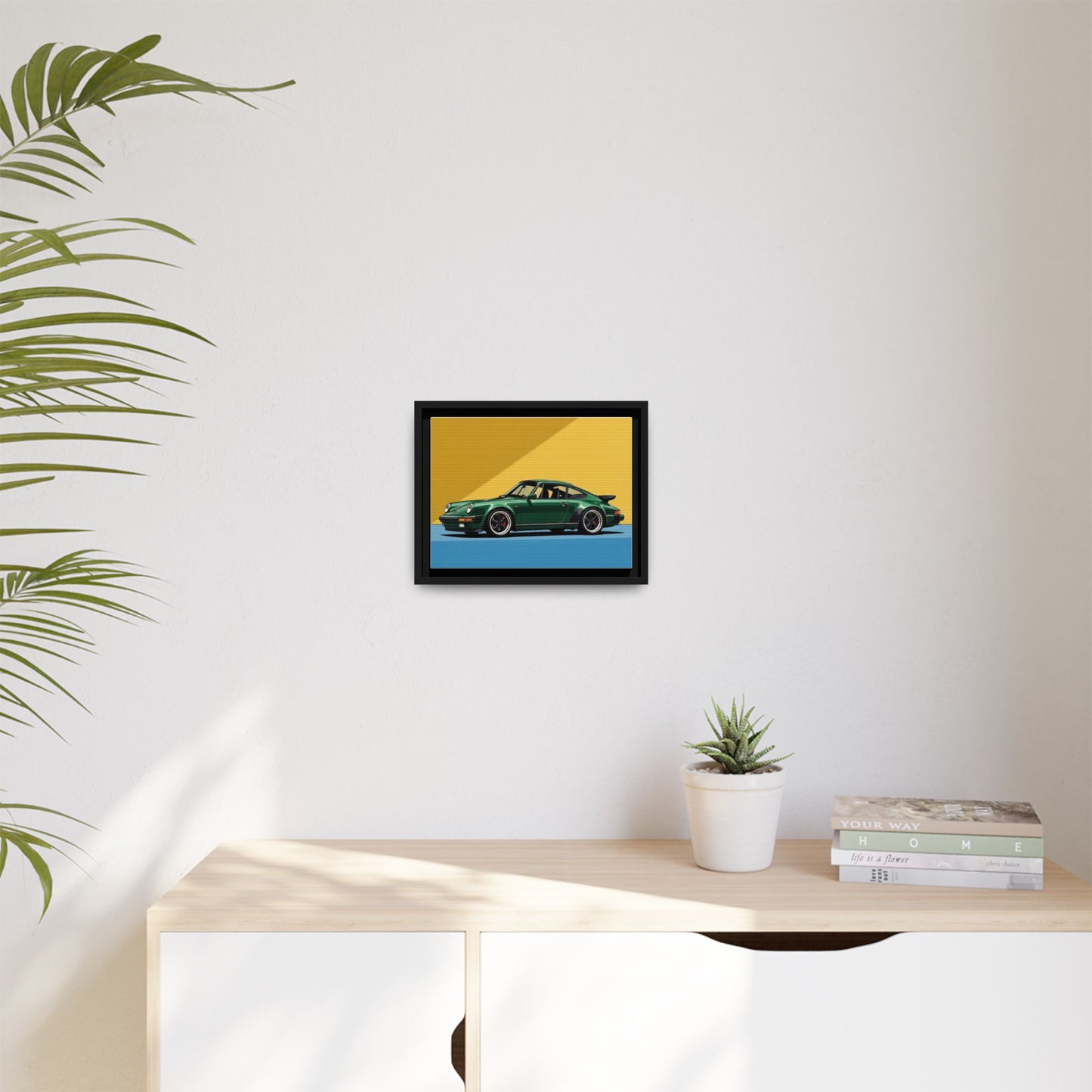 Framed Matte Canvas — Green Sports Car Wall Art