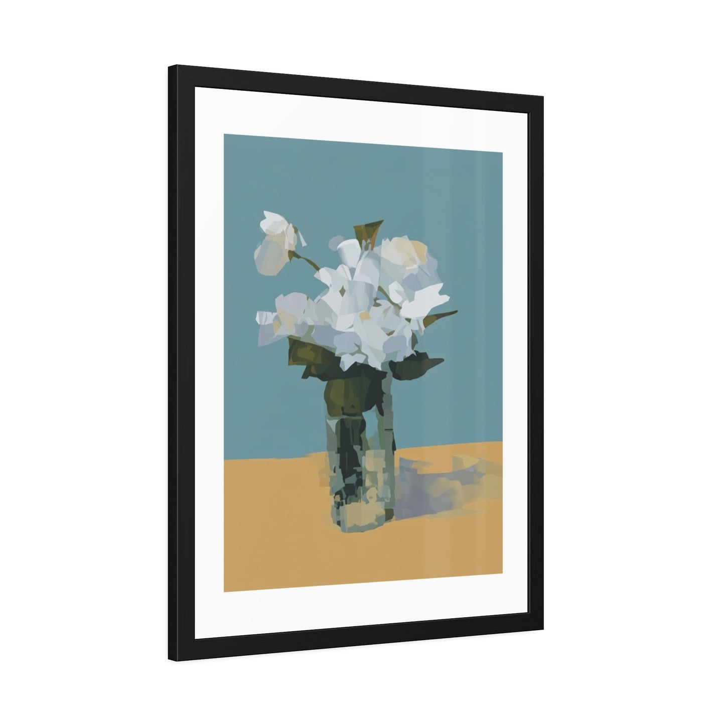 Framed Floral Poster - Modern White Blossoms in Vase Wall Art