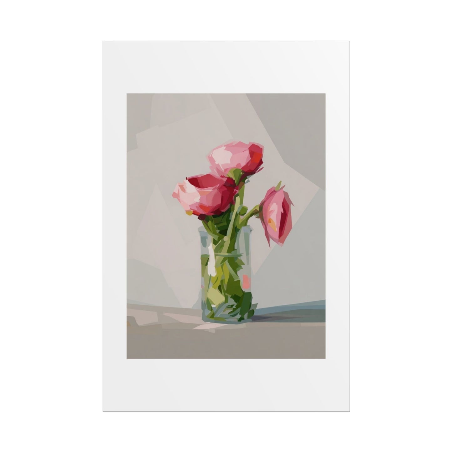 Floral Still Life Poster — Pink Roses in Vase Rolled Art Print