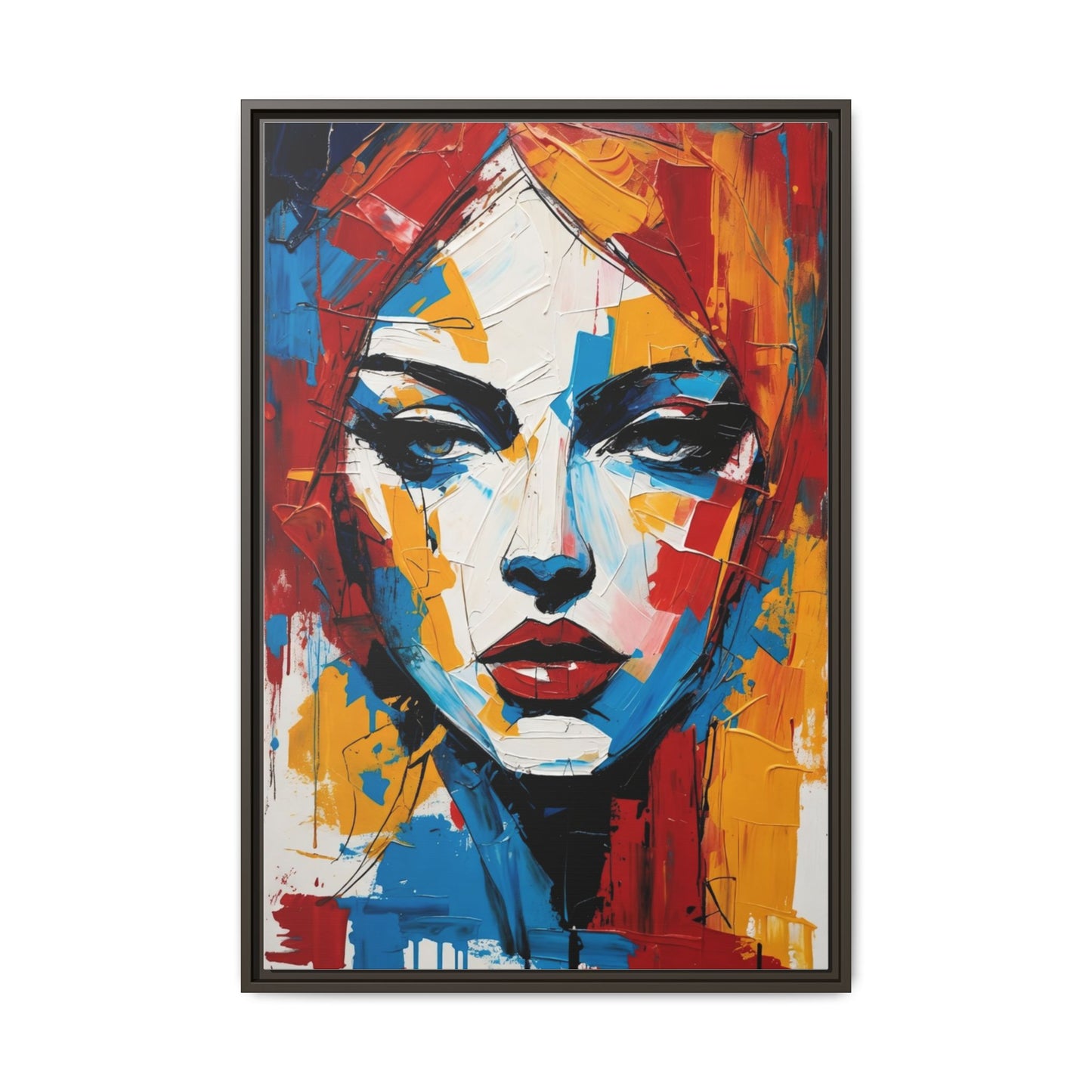 Framed Abstract Portrait Canvas — Colorful Female Face Wall Art