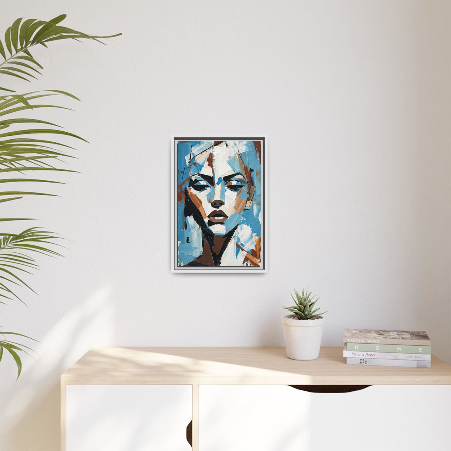 Abstract Blue Face Matte Canvas Wall Art — Framed Modern Portrait Print
