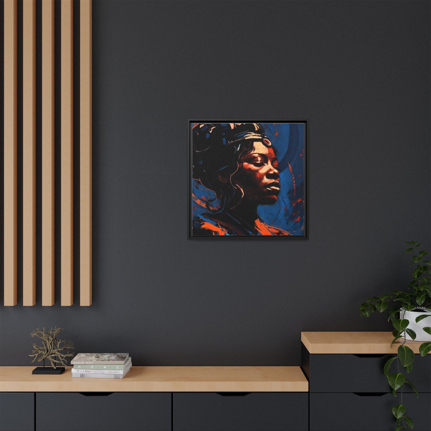 Framed Matte Canvas Art - Vibrant Portrait of a Black Woman (Multi-Color)