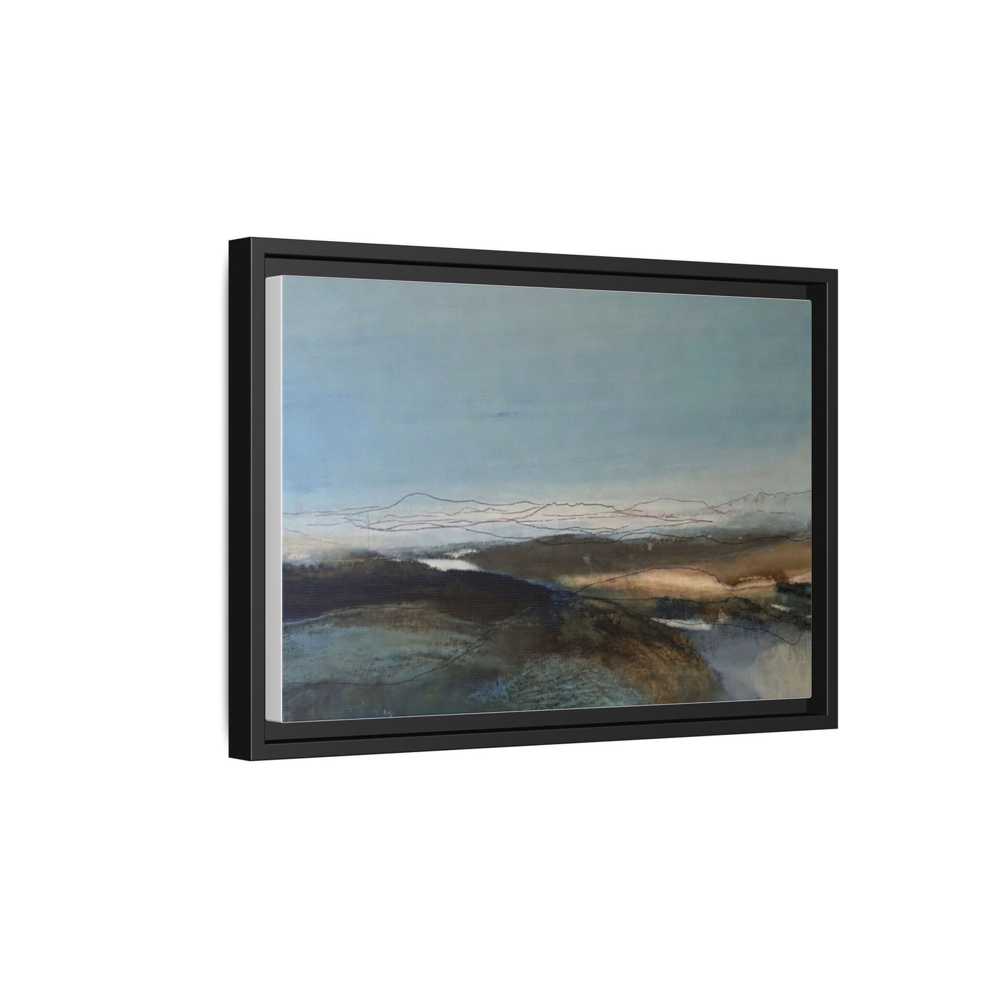 Framed Matte Canvas Wall Art — Serene Abstract Blue Landscape