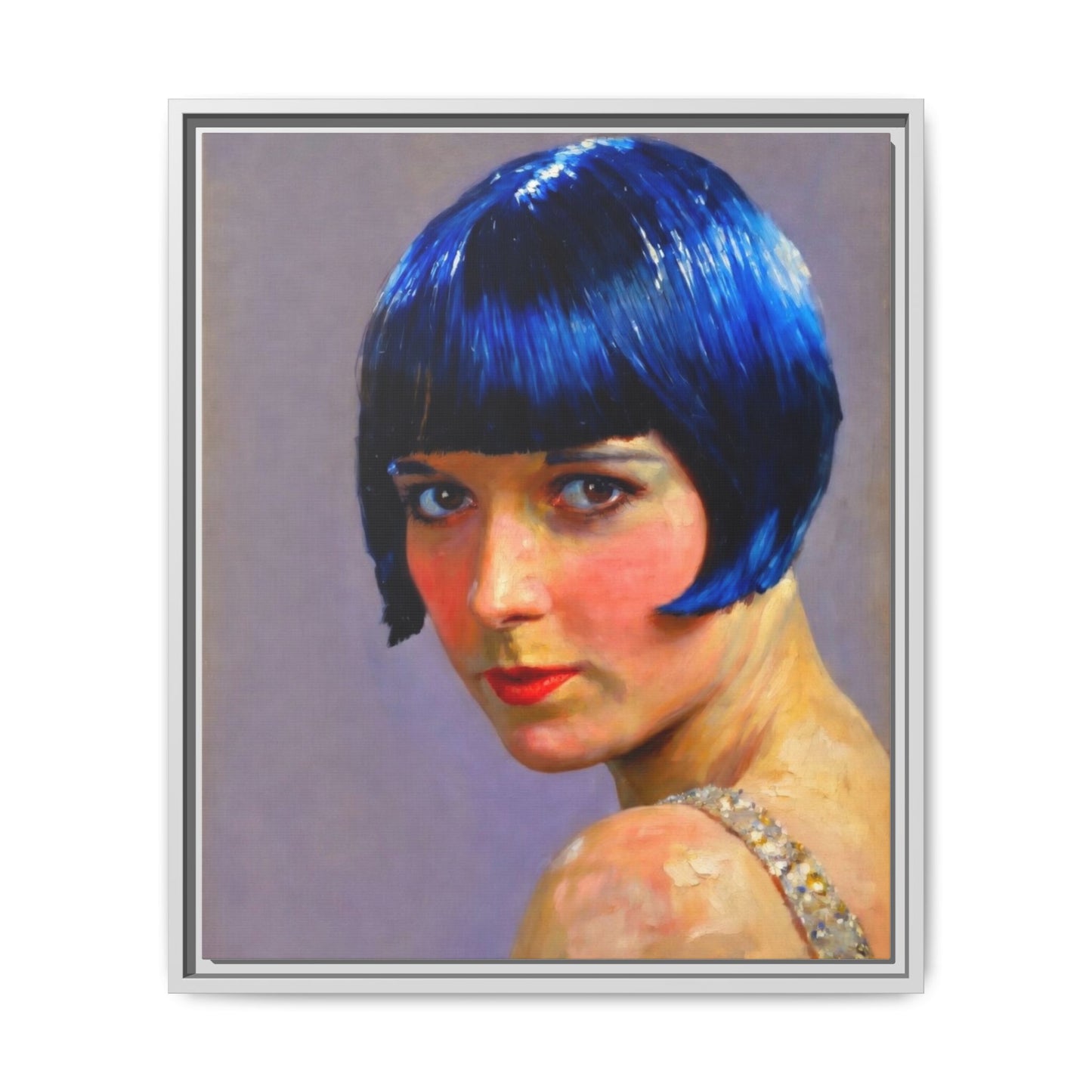 Framed Matte Canvas Art Print — Vintage Portrait with Blue Bob