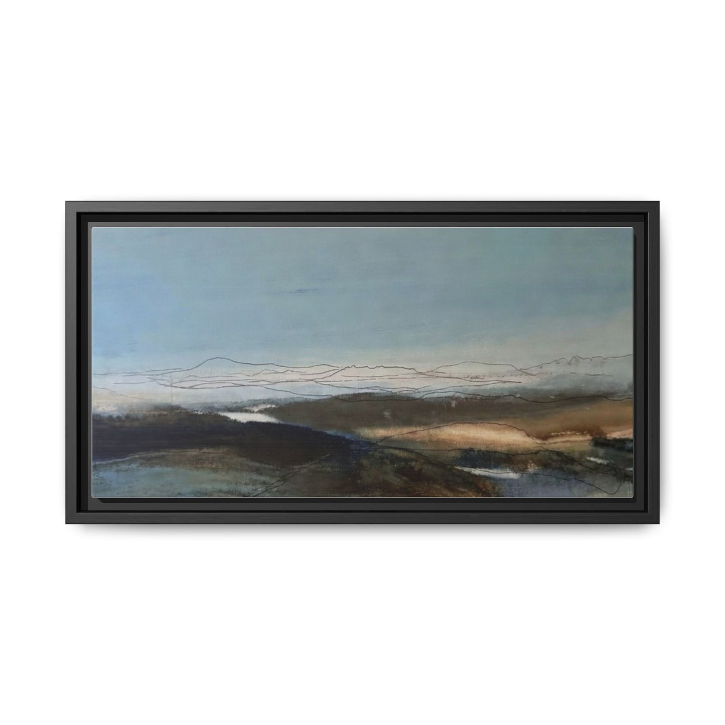 Framed Matte Canvas Wall Art — Serene Abstract Blue Landscape