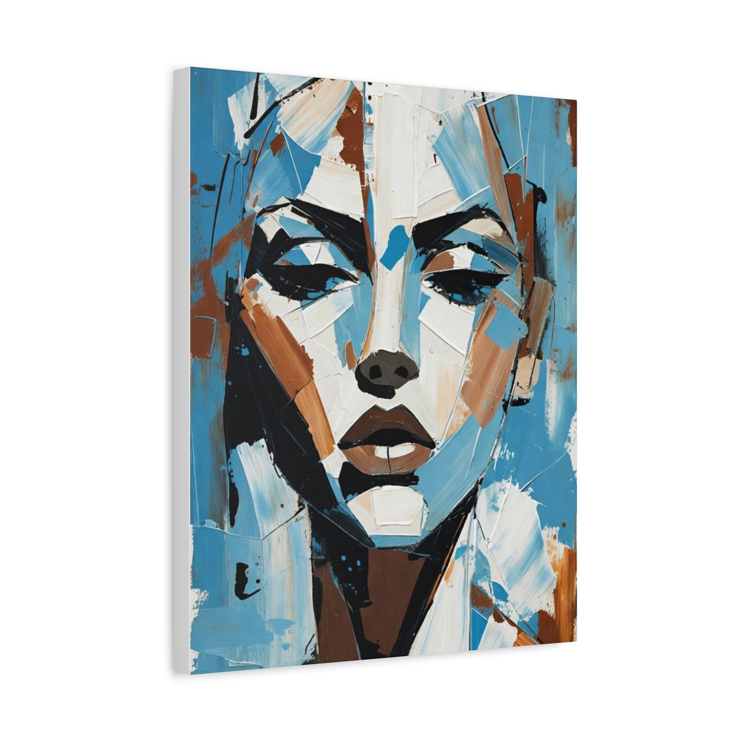 Abstract Blue Portrait Canvas Print — Modern Stretched Matte Wall Art