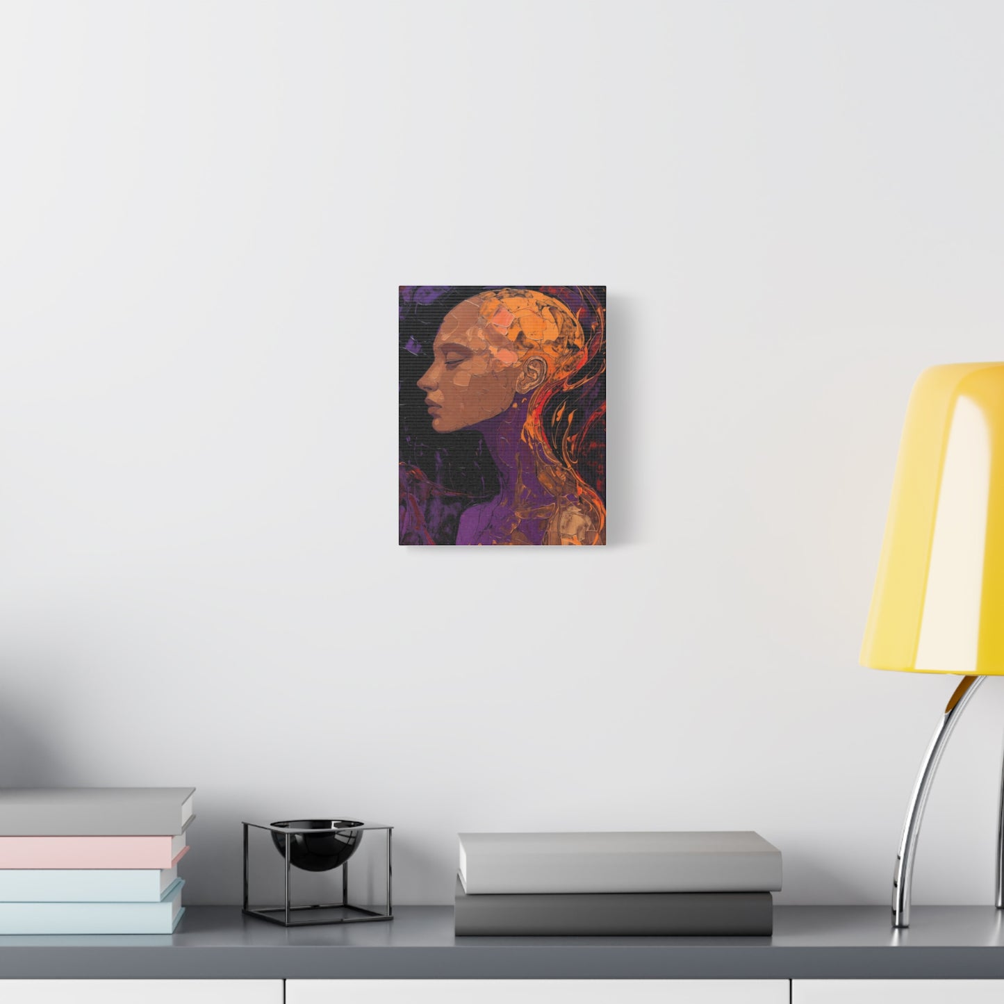Abstract Portrait Canvas - Meditative Female Profile in Purple & Orange