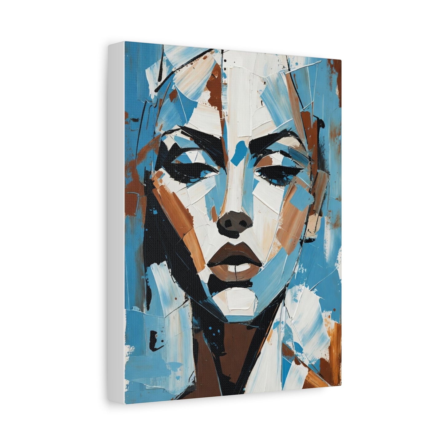 Abstract Blue Portrait Canvas Print — Modern Stretched Matte Wall Art