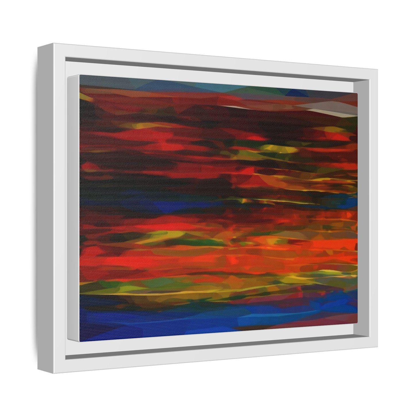 Abstract Multi-Color Matte Canvas Framed Wall Art — Bold Red & Blue Modern Painting