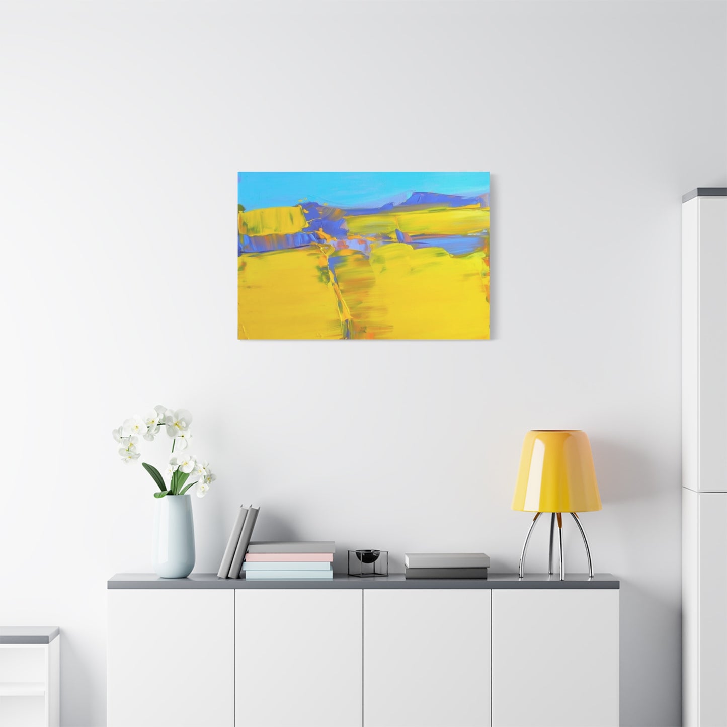 Abstract Yellow Field Canvas Wall Art  Vibrant Landscape Matte Stretched Canvas 1.25"