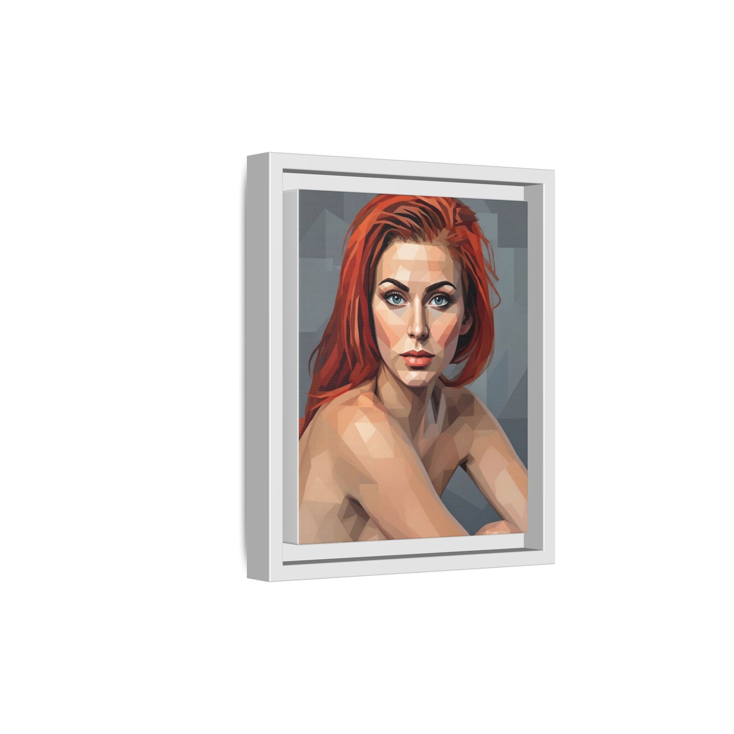 Framed Matte Canvas Portrait — Geometric Redhead Wall Art